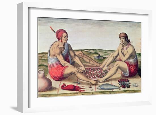 Indians Eating a Meal, engraved by Theodore de Bry-John White-Framed Giclee Print