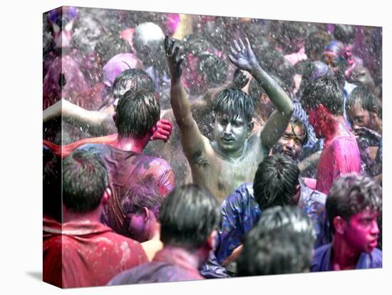 Indians, Faces Smeared with Color and Glitter, Celebrate Holi-null-Stretched Canvas