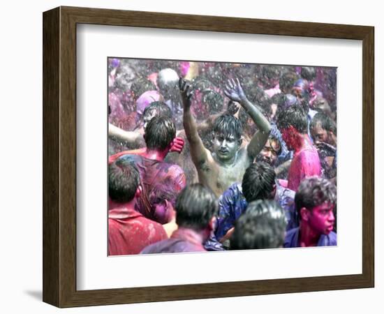 Indians, Faces Smeared with Color and Glitter, Celebrate Holi-null-Framed Photographic Print