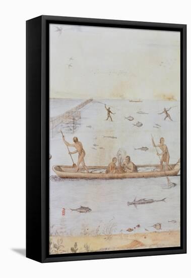 Indians Fishing-John White-Framed Stretched Canvas
