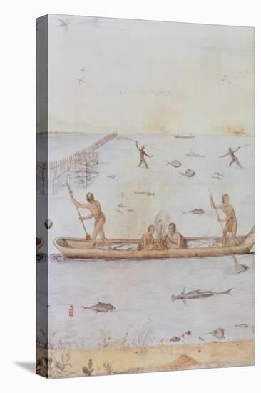 Indians Fishing-John White-Stretched Canvas