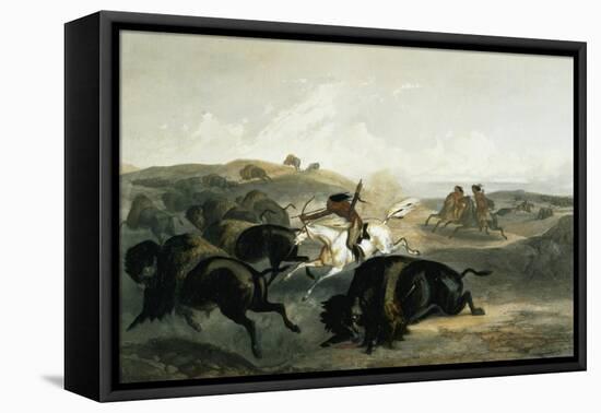 Indians Hunting the Bison, Plate 31 from Volume 2 of 'Travels in the Interior of North America'-Karl Bodmer-Framed Stretched Canvas