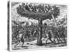 Indians in a Tree Hurling Projectiles at the Spanish-Theodor de Bry-Stretched Canvas