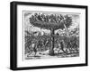 Indians in a Tree Hurling Projectiles at the Spanish-Theodor de Bry-Framed Giclee Print