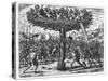 Indians in a Tree Hurling Projectiles at the Spanish-Theodor de Bry-Stretched Canvas