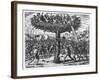 Indians in a Tree Hurling Projectiles at the Spanish-Theodor de Bry-Framed Giclee Print