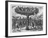 Indians in a Tree Hurling Projectiles at the Spanish-Theodor de Bry-Framed Giclee Print