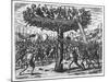 Indians in a Tree Hurling Projectiles at the Spanish-Theodor de Bry-Mounted Giclee Print