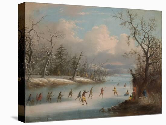 Indians Playing Lacrosse on the Ice, 1859-Edmund C. Coates-Stretched Canvas