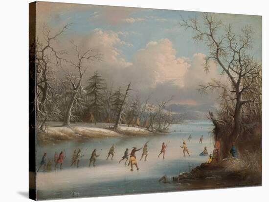 Indians Playing Lacrosse on the Ice, 1859-Edmund C. Coates-Stretched Canvas