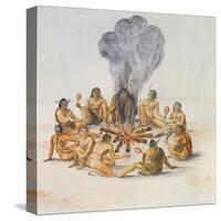 Indians Round a Fire-John White-Stretched Canvas