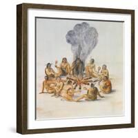 Indians Round a Fire-John White-Framed Giclee Print