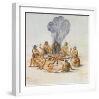 Indians Round a Fire-John White-Framed Giclee Print