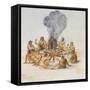 Indians Round a Fire-John White-Framed Stretched Canvas