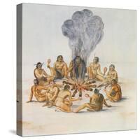 Indians Round a Fire-John White-Stretched Canvas