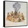 Indians Round a Fire-John White-Framed Stretched Canvas