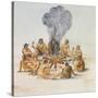 Indians Round a Fire-John White-Stretched Canvas