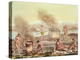 Indigenous Natives from Florida Preparing and Cooking Food-John White-Stretched Canvas