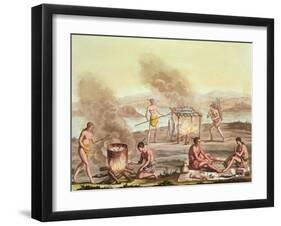 Indigenous Natives from Florida Preparing and Cooking Food-John White-Framed Giclee Print