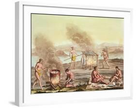 Indigenous Natives from Florida Preparing and Cooking Food-John White-Framed Giclee Print