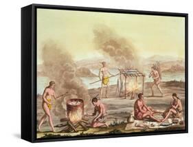Indigenous Natives from Florida Preparing and Cooking Food-John White-Framed Stretched Canvas