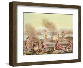 Indigenous Natives from Florida Preparing and Cooking Food-John White-Framed Giclee Print