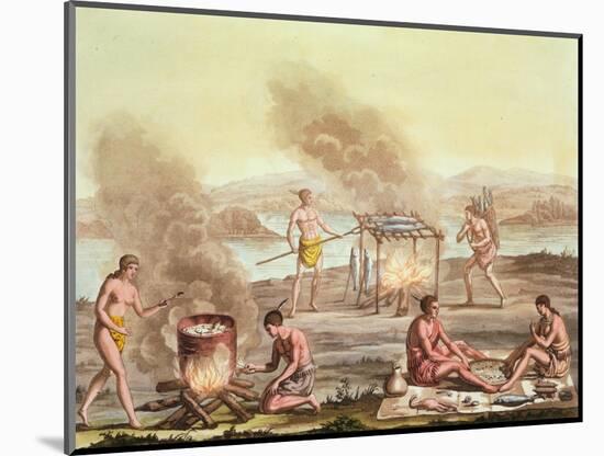 Indigenous Natives from Florida Preparing and Cooking Food-John White-Mounted Giclee Print