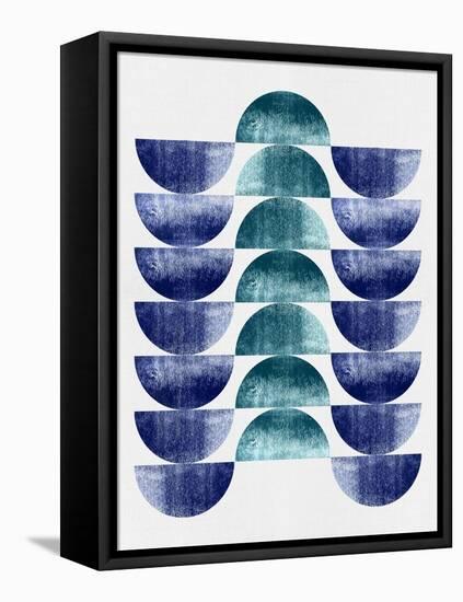 Indigo and Aegean Mid Century Study-Eline Isaksen-Framed Stretched Canvas