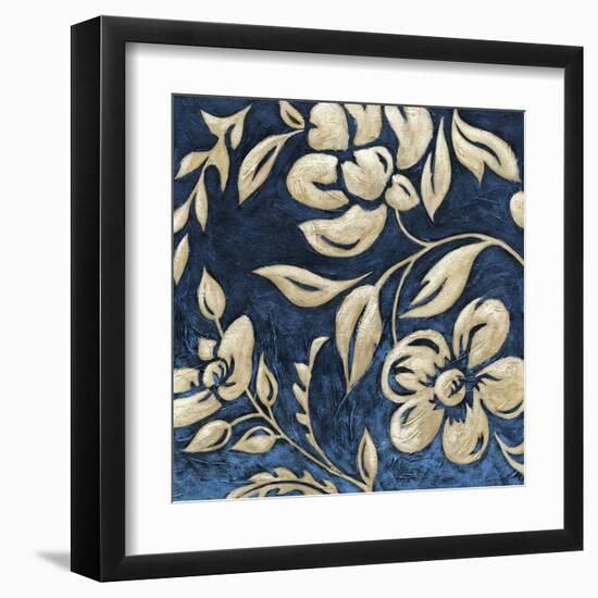 Indigo and Cream Brocade I-Chariklia Zarris-Framed Art Print