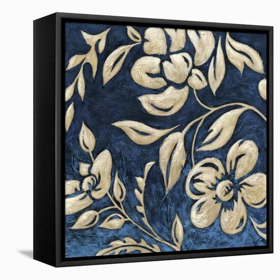 Indigo and Cream Brocade I-Chariklia Zarris-Framed Stretched Canvas