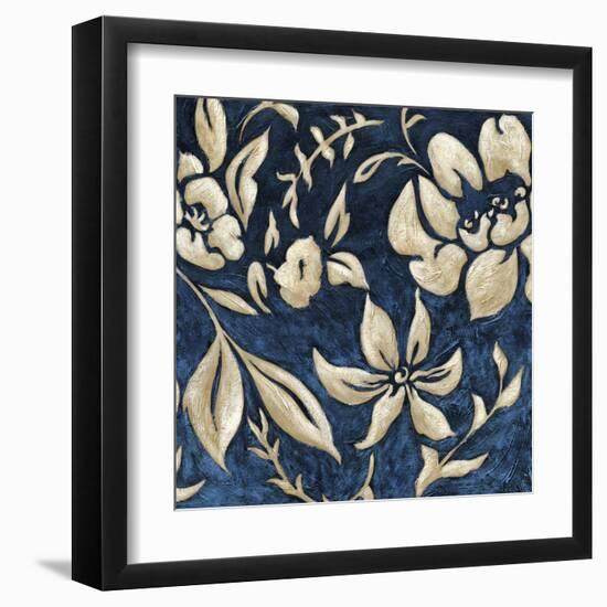 Indigo and Cream Brocade II-Chariklia Zarris-Framed Art Print