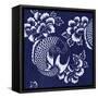 Indigo Carp Katagami I-Vision Studio-Framed Stretched Canvas