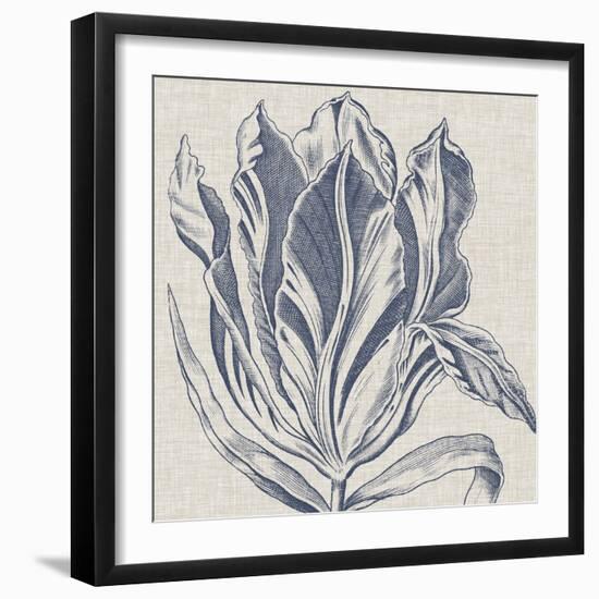 Indigo Floral on Linen I-Vision Studio-Framed Art Print