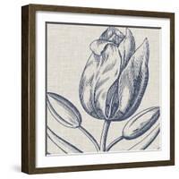 Indigo Floral on Linen IV-Vision Studio-Framed Art Print