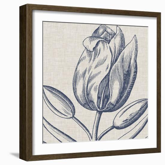 Indigo Floral on Linen IV-Vision Studio-Framed Art Print