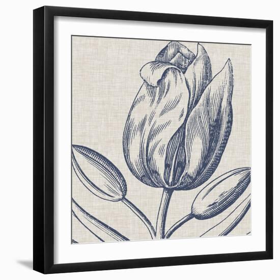 Indigo Floral on Linen IV-Vision Studio-Framed Art Print