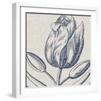 Indigo Floral on Linen IV-Vision Studio-Framed Art Print