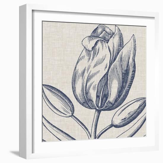 Indigo Floral on Linen IV-Vision Studio-Framed Art Print