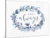 Indigo Floral Pray Always-Yachal Design-Stretched Canvas