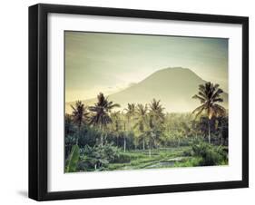 Indonesia, Bali, East Bali, Amlapura, Rice Fields and Gunung Agung Volcano-Michele Falzone-Framed Photographic Print