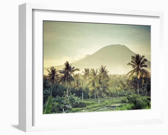 Indonesia, Bali, East Bali, Amlapura, Rice Fields and Gunung Agung Volcano-Michele Falzone-Framed Photographic Print