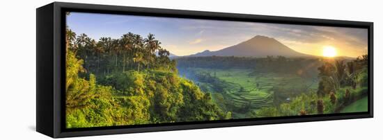 Indonesia, Bali, Redang, View of Rice Terraces and Gunung Agung Volcano-Michele Falzone-Framed Stretched Canvas