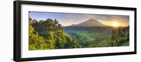 Indonesia, Bali, Redang, View of Rice Terraces and Gunung Agung Volcano-Michele Falzone-Framed Premium Photographic Print