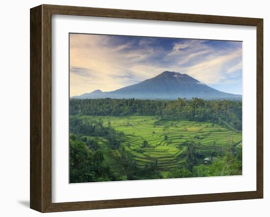 Indonesia, Bali, Redang, View of Rice Terraces and Gunung Agung Volcano-Michele Falzone-Framed Photographic Print