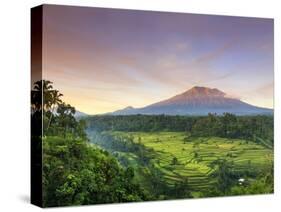 Indonesia, Bali, Redang, View of Rice Terraces and Gunung Agung Volcano-Michele Falzone-Stretched Canvas