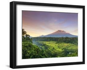 Indonesia, Bali, Redang, View of Rice Terraces and Gunung Agung Volcano-Michele Falzone-Framed Photographic Print