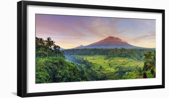 Indonesia, Bali, Redang, View of Rice Terraces and Gunung Agung Volcano-Michele Falzone-Framed Photographic Print