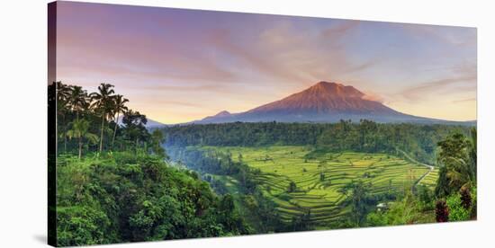 Indonesia, Bali, Redang, View of Rice Terraces and Gunung Agung Volcano-Michele Falzone-Stretched Canvas