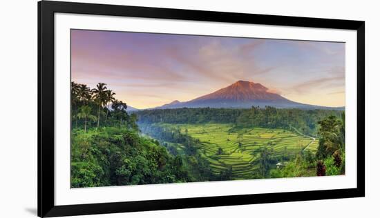 Indonesia, Bali, Redang, View of Rice Terraces and Gunung Agung Volcano-Michele Falzone-Framed Photographic Print