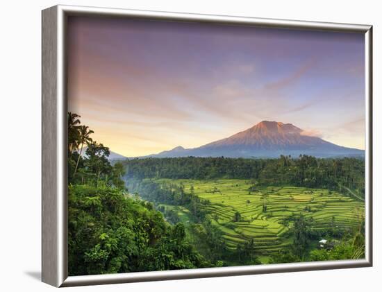 Indonesia, Bali, Redang, View of Rice Terraces and Gunung Agung Volcano-Michele Falzone-Framed Photographic Print